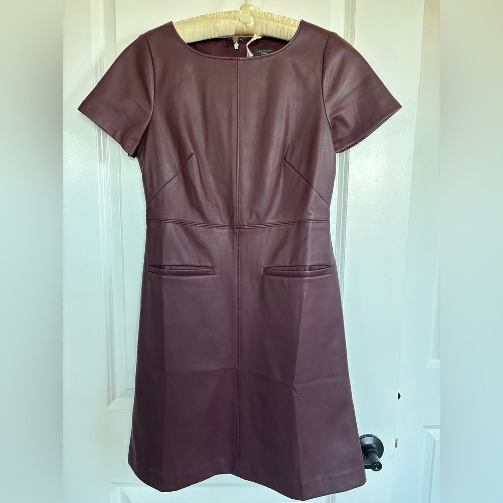 Ann Taylor faux leather burgundy/wine dress 2P - Picture 3 of 6